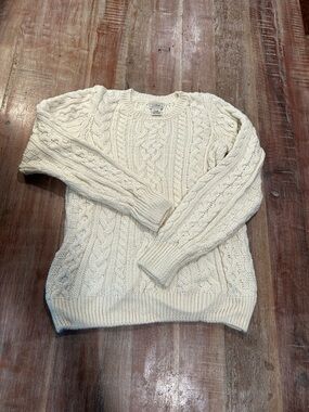 L.L. Bean Vintage 1912 Heritage Crewneck Irish Fisherman’s Sweater in Cream Wool
